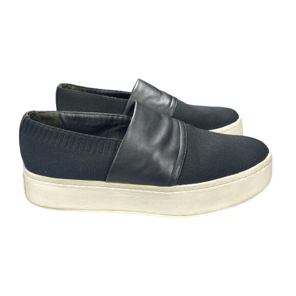 Vince Ward Slip On Sneaker Women's 7.5M Black Knit Top Leather Band Round Toe - Picture 5 of 12